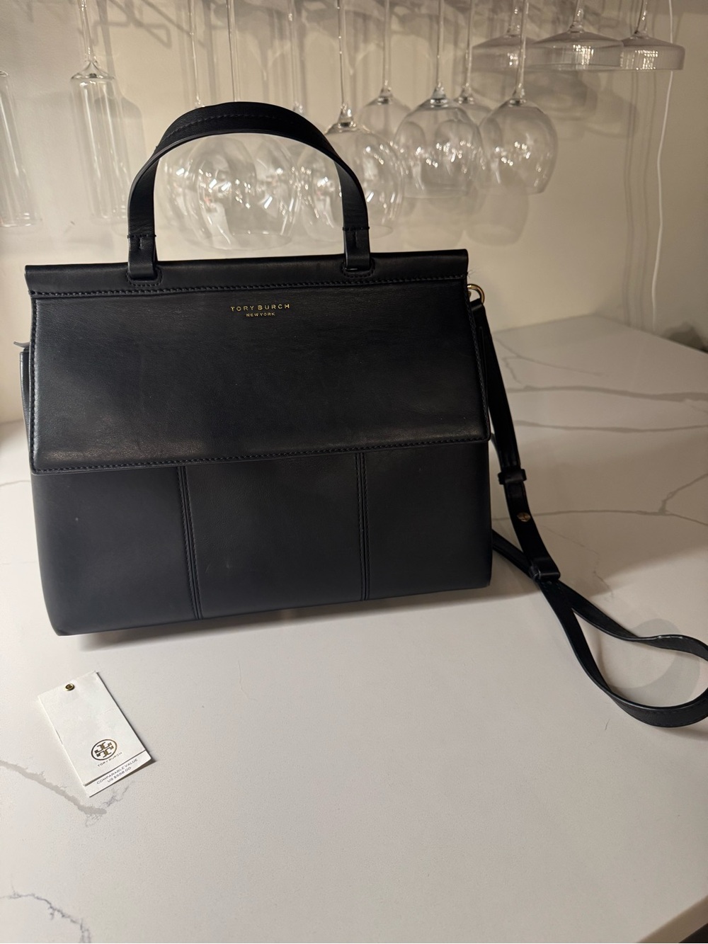 Tory Burch Black Block T-Satchel w/ Detachable Strap
